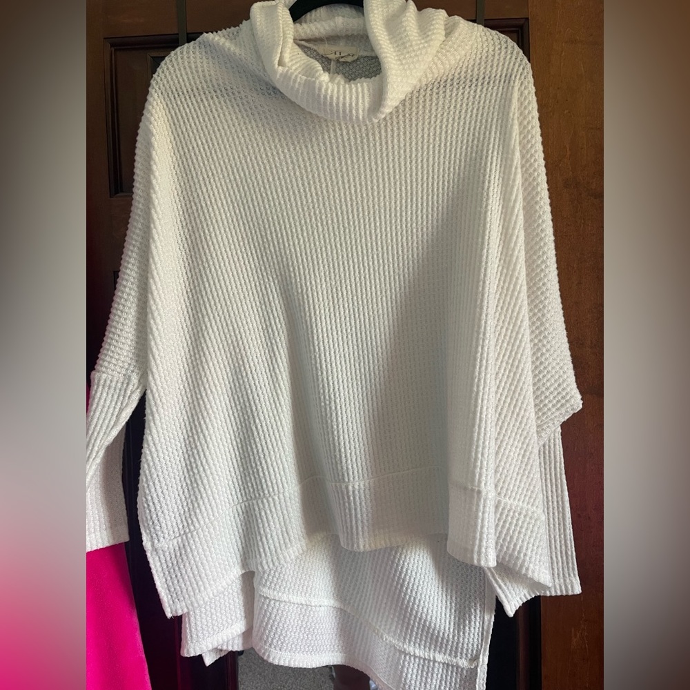 White Turtle Neck Tunic Waffle Knit Sweater
